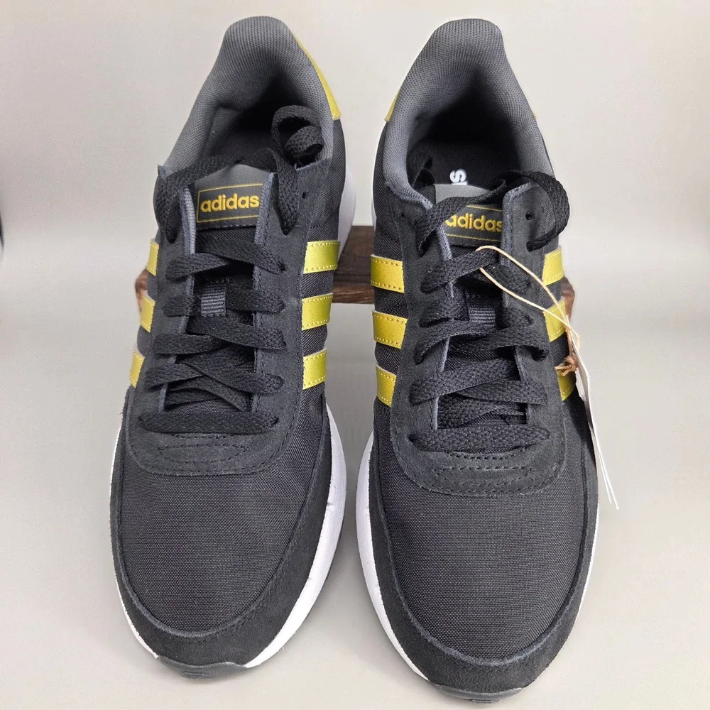 Adidas Run 60s 2.0 Shoes Mens 8 Black Gold GX1714 Retro Lifestyle Sneakers